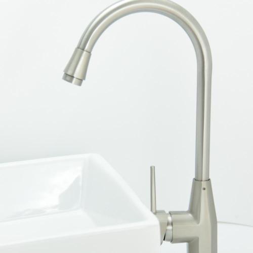 Modern Sanitary Ware Long Neck Flexible Nickel Brushed Brass Pull Out Kitchen Sink Faucet Mixer Tap