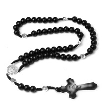 Benedictine Cording Rosary with 8mm Hematite Beads, Black Cross, Catholic Woven Rosary