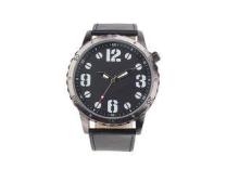 Black Leather Band Large Face Quartz Digital Watch For Gent