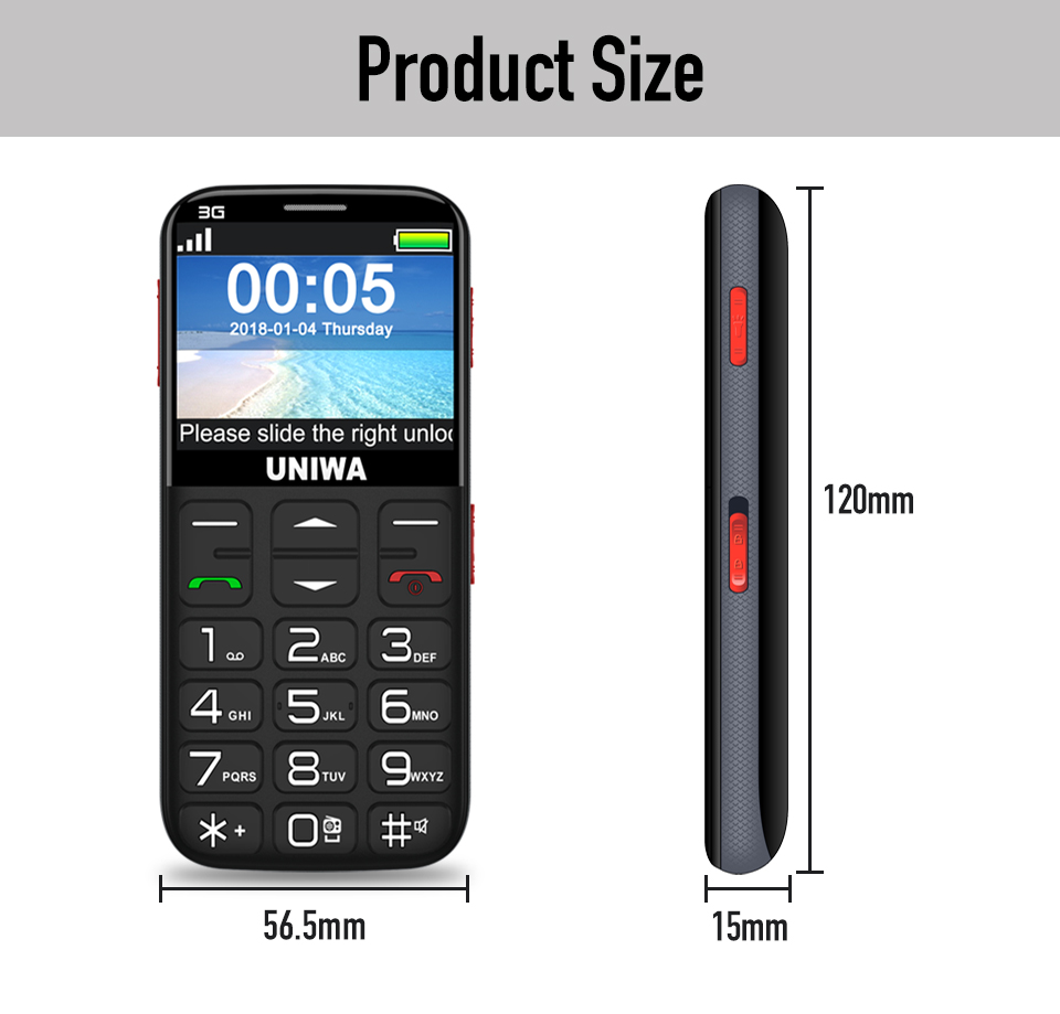 UNIWA V808G 2.31 Inch Curved Screen Single SIM 3G Senior Phone SOS