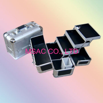 Black Aluminum Makeup Cases / Makeup Train Cases , 3 Trays Box Inside