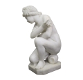 Graceful White Marble Female Statue in Kneeling Pose
