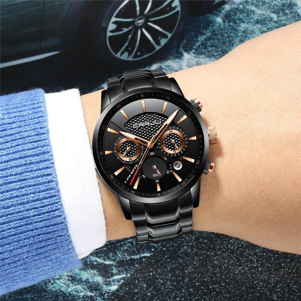 CRRJU Men Watch 30m Waterproof Watch Top Brand Luxury Steel Watch Chronograph Male Clock Saat relojes hombre 2212