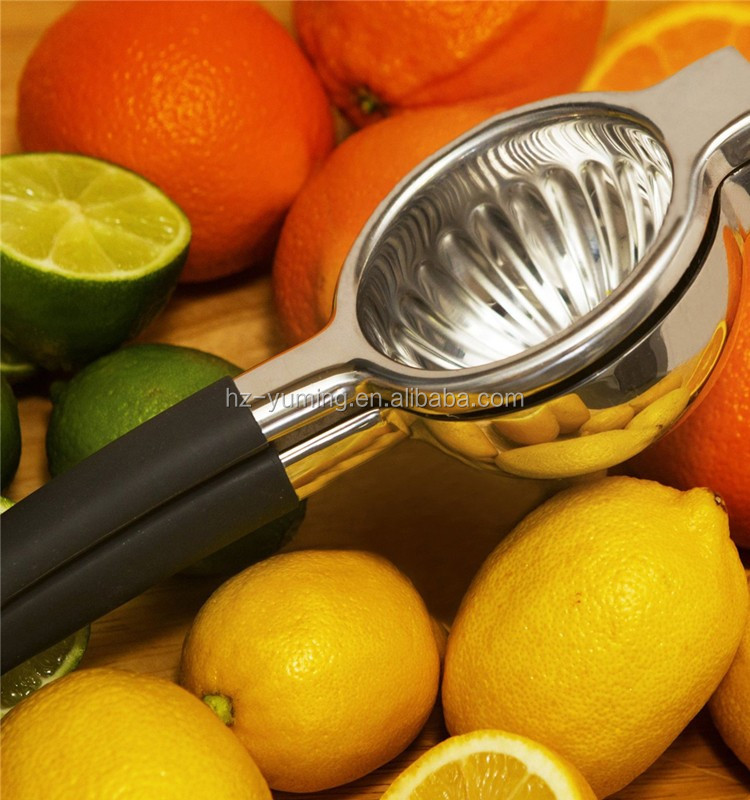 Factory Wholesale custom Logo Manual Citrus Press Juicer Silicone Handles Heavy Duty Metal Stainless Steel Lemon Squeezer