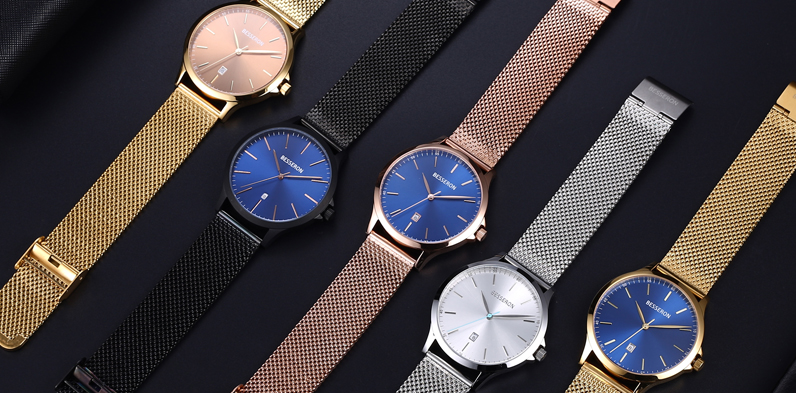 High Quality Oem Custom Logo Unisex Watch Rose Gold Plated Leather Mesh Band Watch