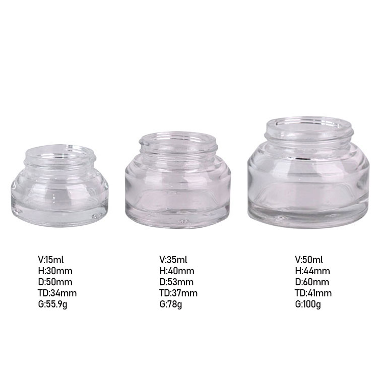 set 3 pack round empty glass cream jar with black lid cosmetic refillable empty glass container