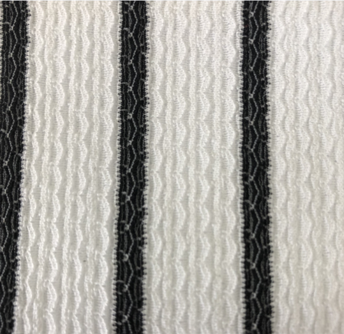 Black and white striped crepe fabric