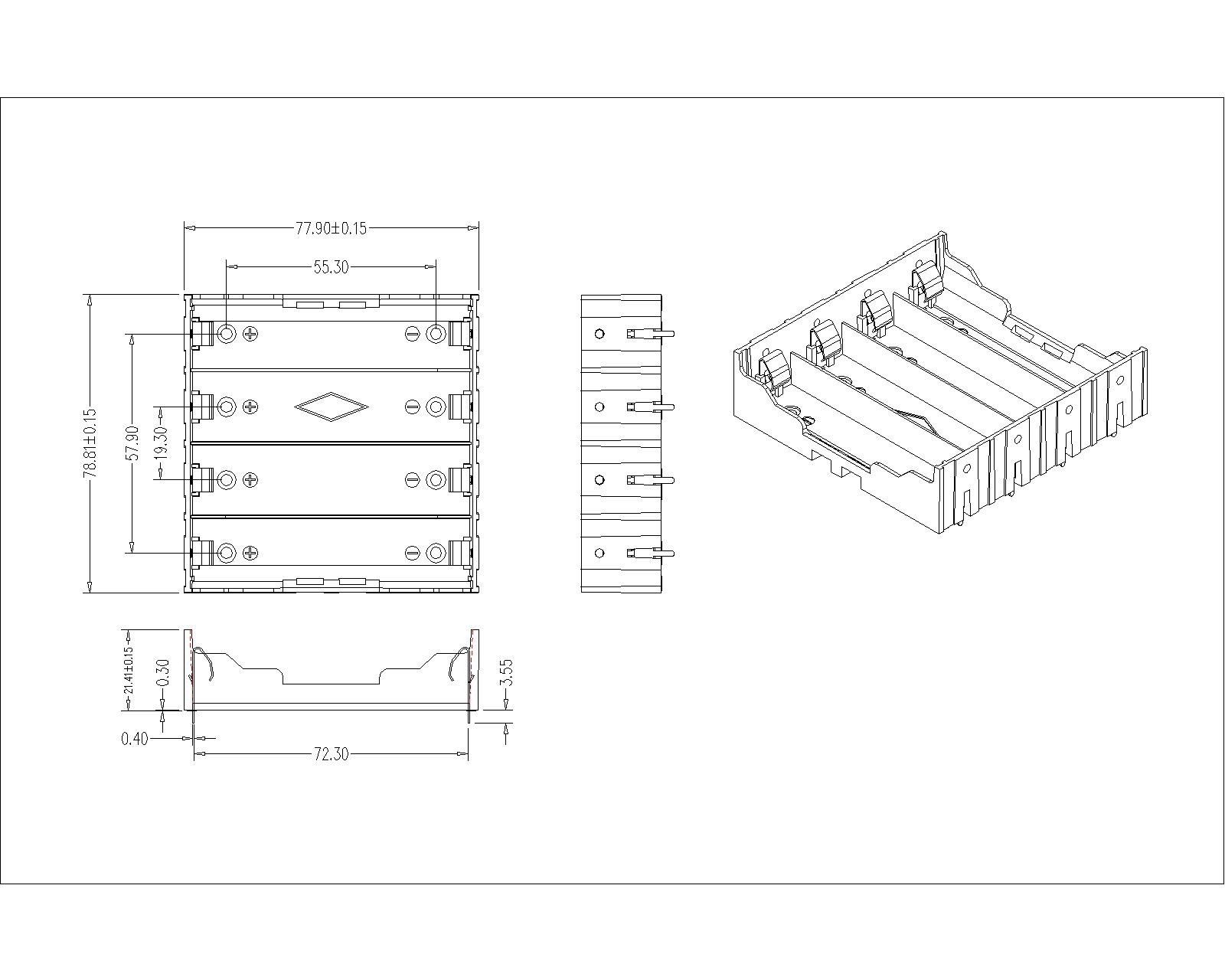 BBC-S-SI-A-18650-138 4 Pieces Battery Holder BBC-S-SI-A-18650-138 4 Pieces Battery Holder
