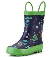 Waterproof Printed Rain Boot with Easy Pull On Handles