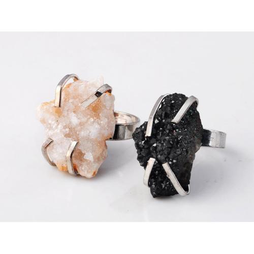 Natural Black Drusy Crystal Gemstone Women Rings