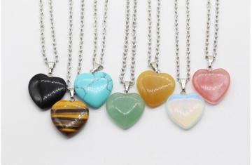 Natural Semi Precious Stone Heart Pendant Necklace 45cm Chain