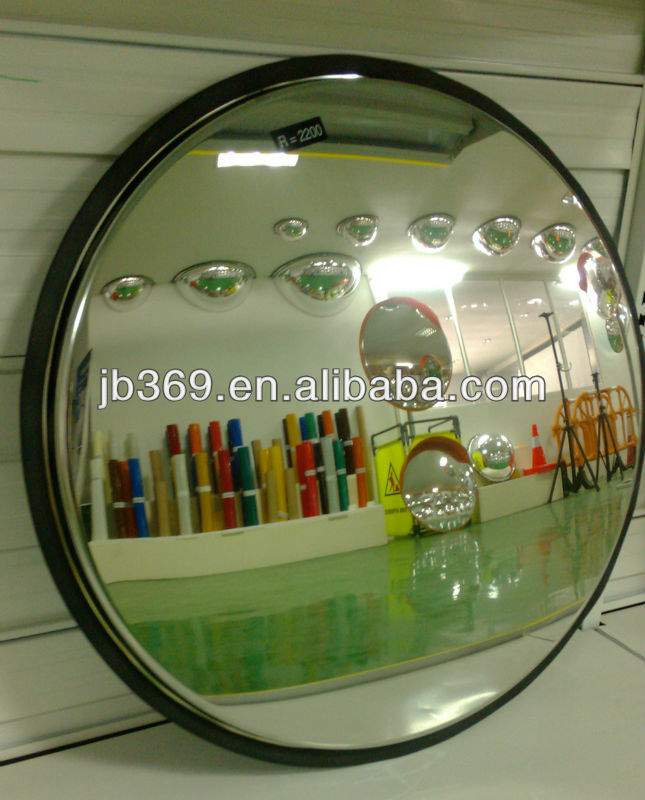 Indoor security circle stainless steel convex mirror with black rubber edge