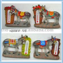 Polyresin donkey magnet with thermometer
