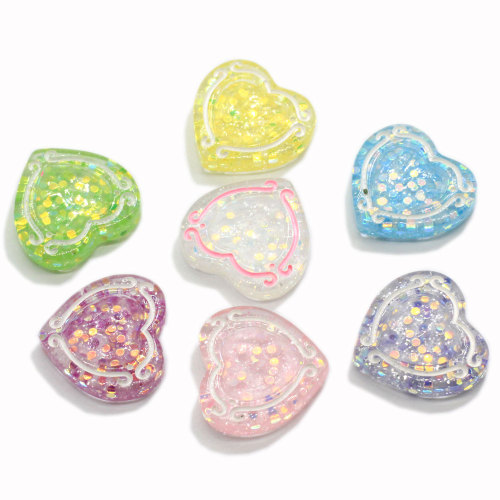 Glitter Resin Heart Flatback Beads Κοσμήματα Μενταγιόν Κολιέ Διακοσμητικό Μπρελόκ DIY Art Decor Κορίτσια Κεφάλι Αξεσουάρ