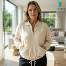 Minimalist White Cotton Zip-Up Cardigan