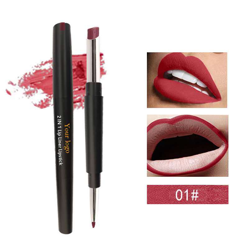 12 color Double ended lipstick lip liner Matte lip stick 2 in 1 multifunctional lipstick pvc waterproof Lip stick pen