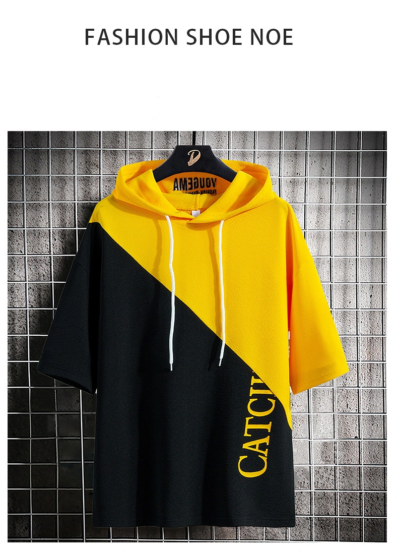 Loose Casual Hooded Round Neck Stitching Half-Sleeve Hoodie