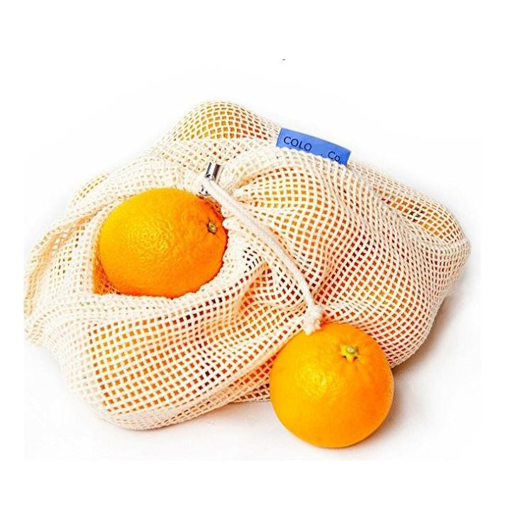 Dapoly eco friendly reusable cotton grocery mesh drawstring fruits and vegetable shopping bag