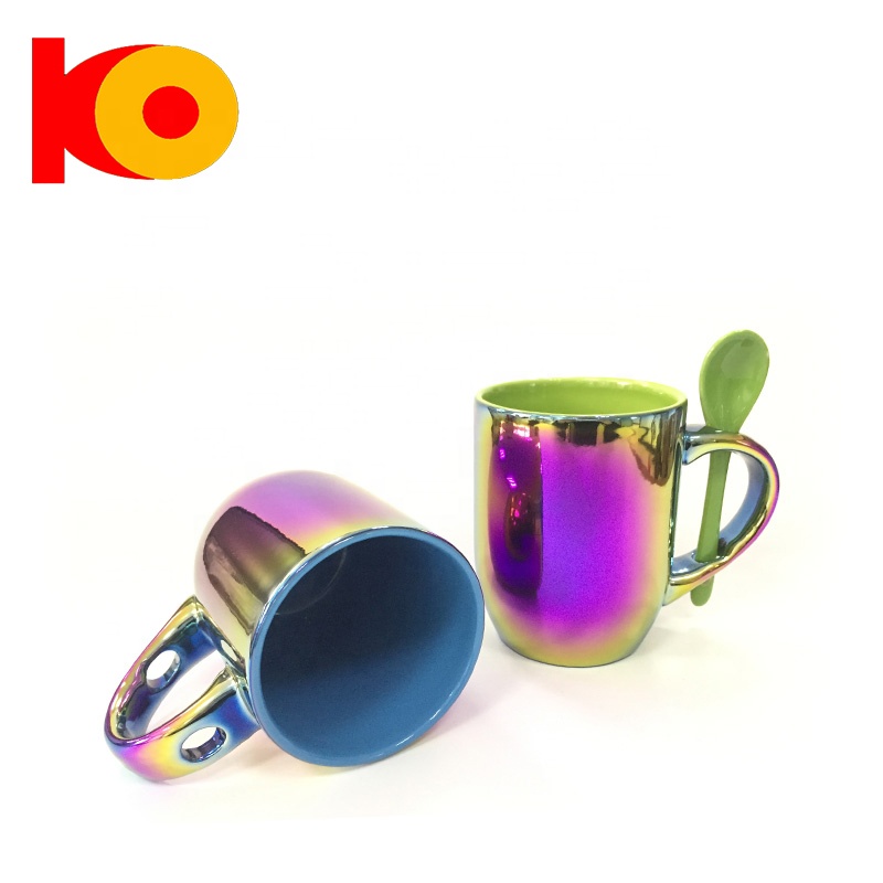 Patterned Coffee Electroplating Mug With Spoon