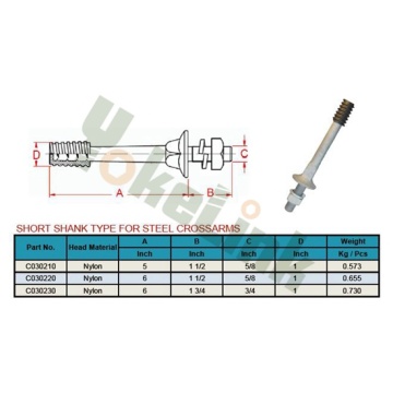 1" Nylon Thread Crossarm Insulator Pin Low Voltage