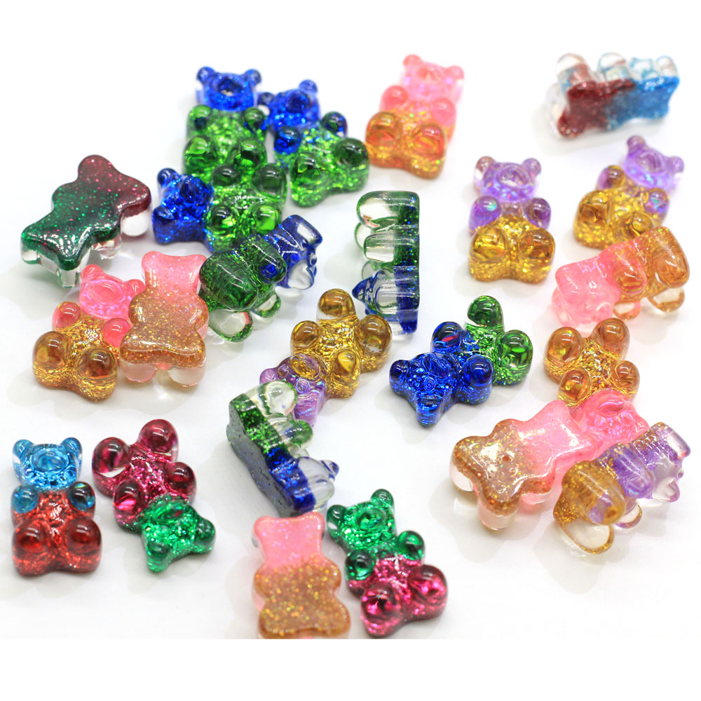 مصنع الجملة بريق التدرج الملونة الراتنج الدب Flatback الزينة Gummy Bear Charms for DIY Craft