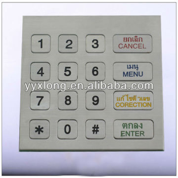 vandal proof 4x4 metal pin pad,bank keypad