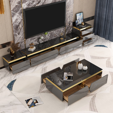 Living room metal glass rectangle coffee table