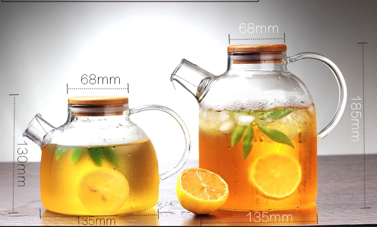 High Borosilicate Glass Large Capacity Non-Electric Glass Cooling Water Kettle with Wooden Materials Cap