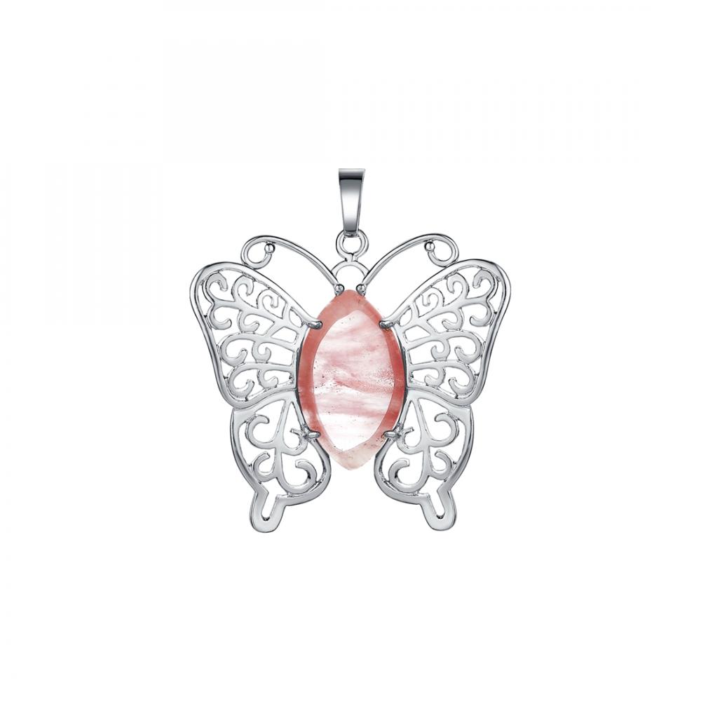 Vintage Pierres Précieuses En Alliage D&#39;argent Papillon Pendentif Collier pour Femmes Pierres Précieuses Quartz Guérison Cristal Filles Rencontres Bijoux