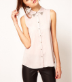 Vrouwen mouwloos chiffon shirt met driehoek metal