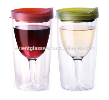 Set of 2 Double Wall Insulated Wine Tumblers with Merlot Verde Slide Tops OpenClose Drink Through Lid 10 oz.