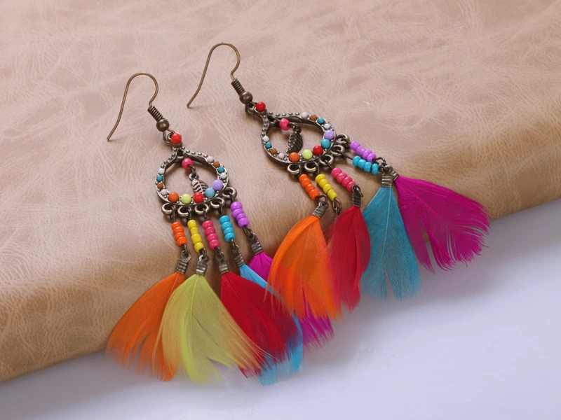 Colorful Feather Pendant Earring