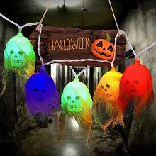 Halloween Gauze Skull Hanging Lights - Battery Operated Horror Ghost Decorations