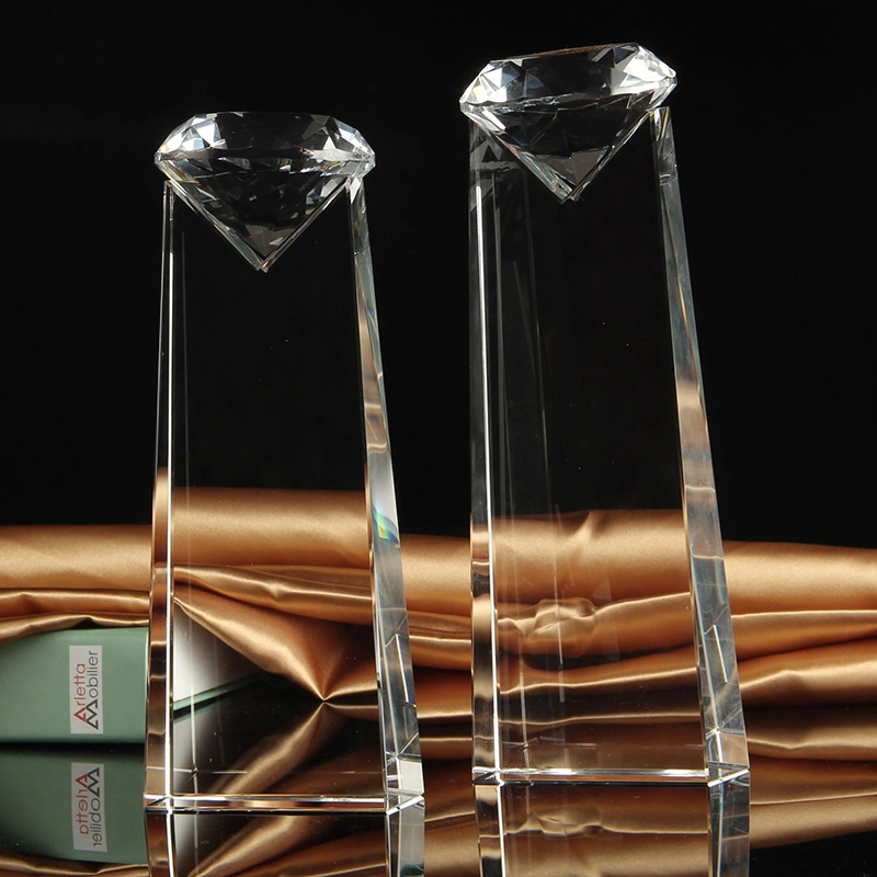 Diamond Shape Clear Red Sapphire Award for Corporate Gift Diamond Crystal Trophy