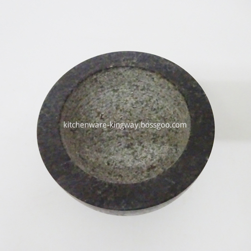 Round polished granite mortar and pestle