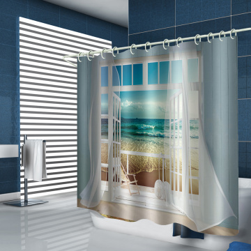 Window Beach Sea Wave Flowing Curtain Waterproof Shower Curtain Bathroom Decor