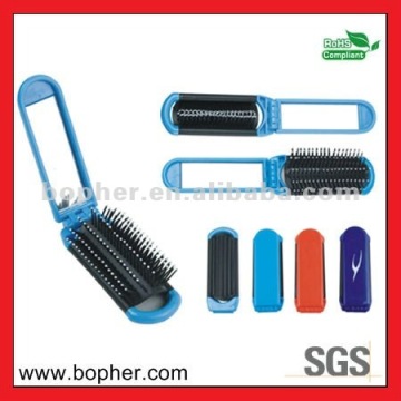 mini foldable compact hairbrush with mirror