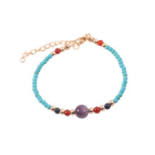 Bracelet Chakra 3MM rondes en perles avec pierres précieuses turquoises pour hommes
