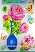 2015 Pink 3D rose with vase wall sticker