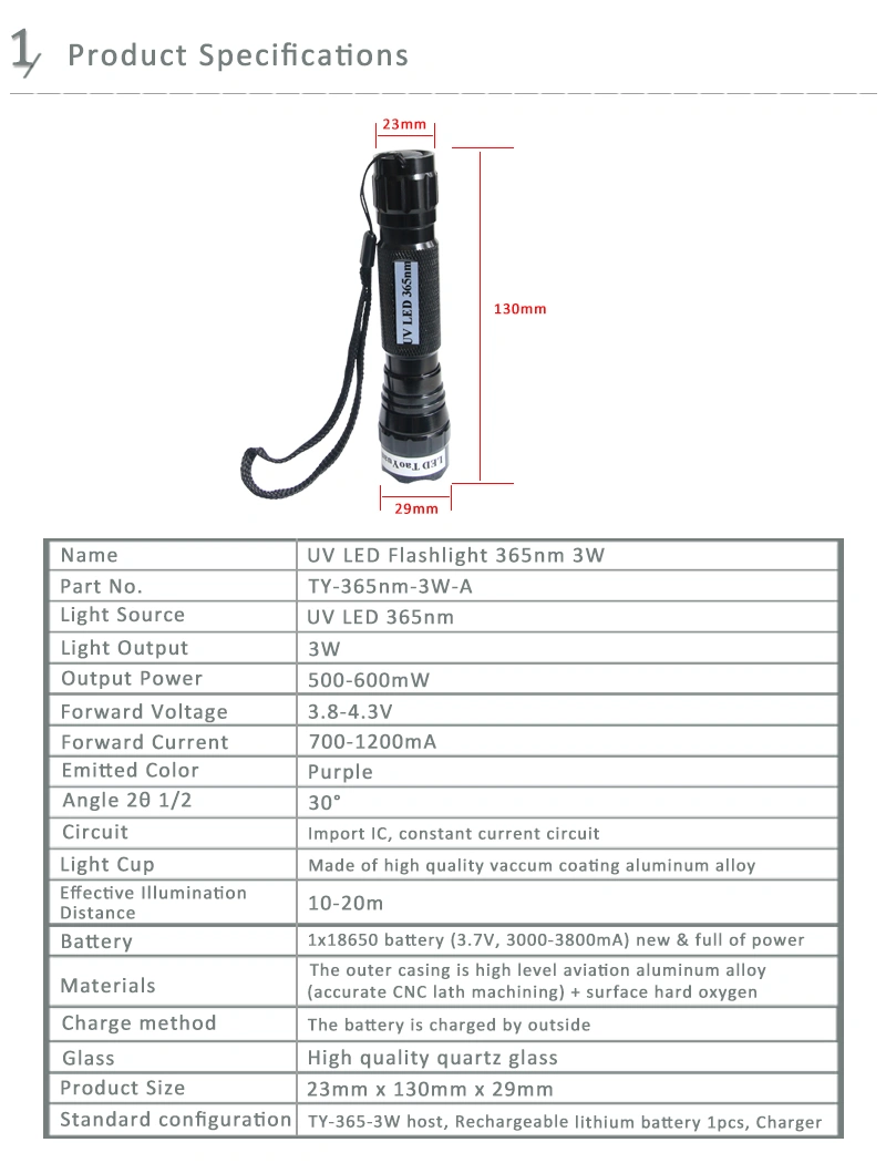 UV Light Flashlight Uses 3W