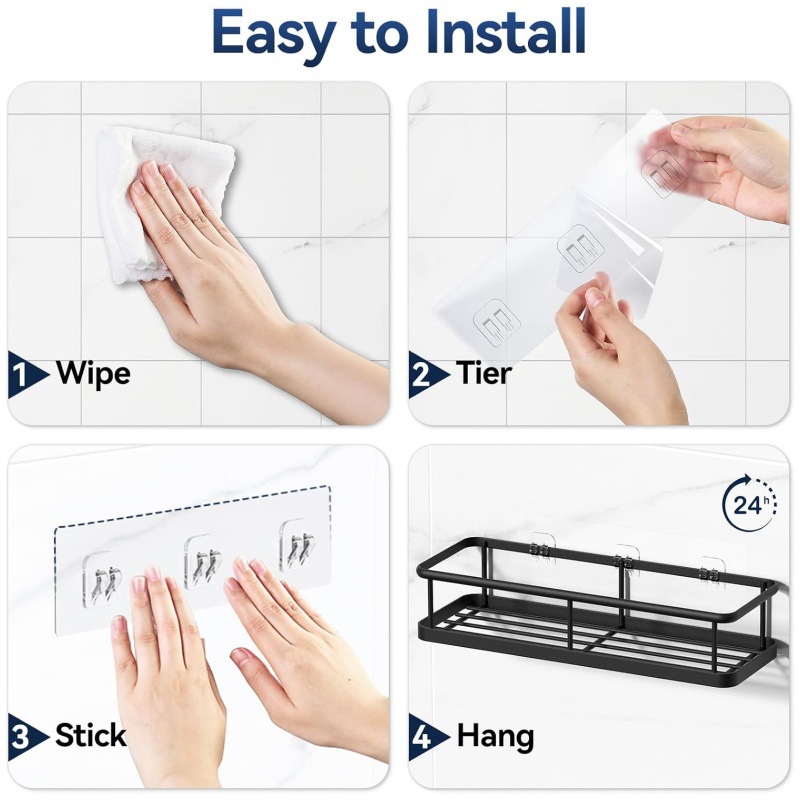 Siyah Duvara Monte Duş Kutusu Organizatörü Black Wall-Mounted Shower Caddy Organizer