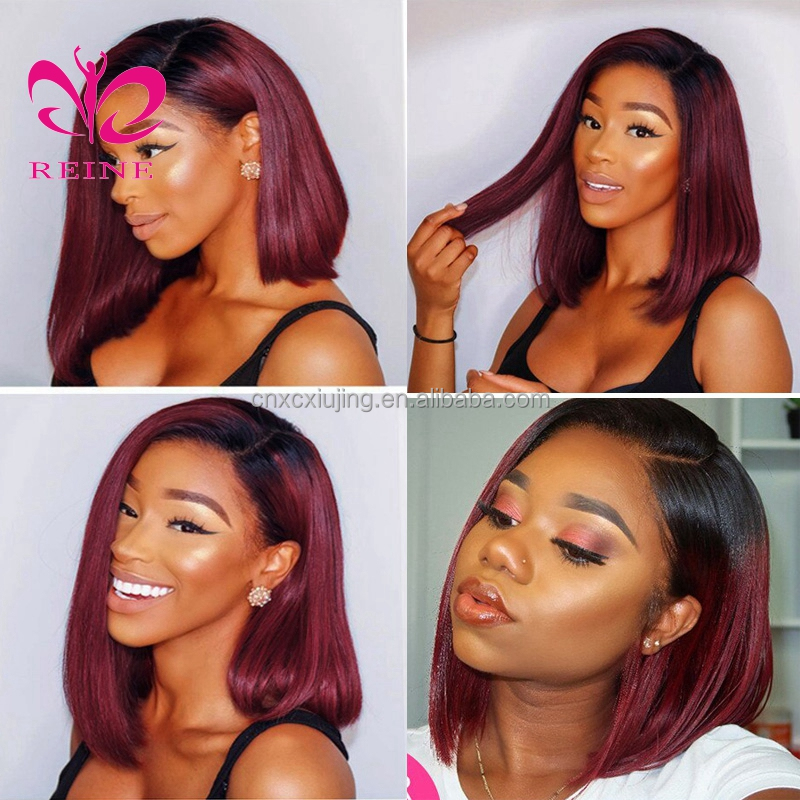 180%  99J Burgundy 4*4 closure  Colored Wigs Brazilian Hair Wigs For Women Short Bob Wig Lace Closure Hair  Bob