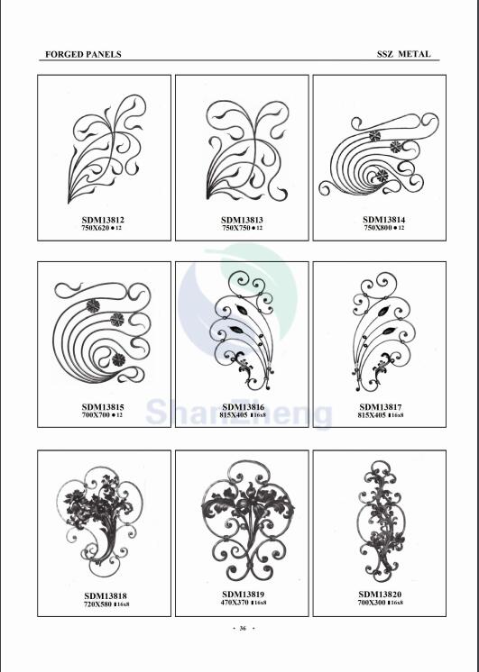 Forged Iron Decoration Ornaments Groupware Component Panels for wrought iron fence or gate