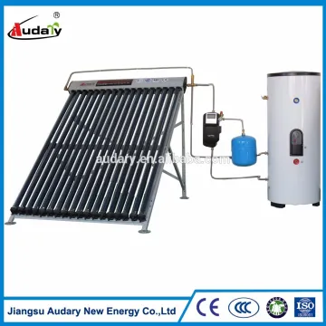 Split pressurized solar water heater with copper coil heat exchanger