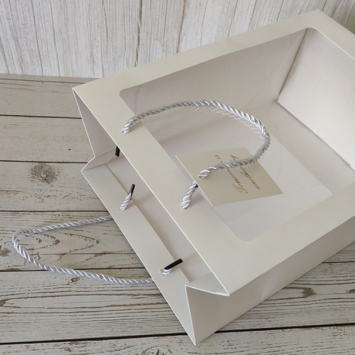 Rope Handle White Gift Paper Bags with Window