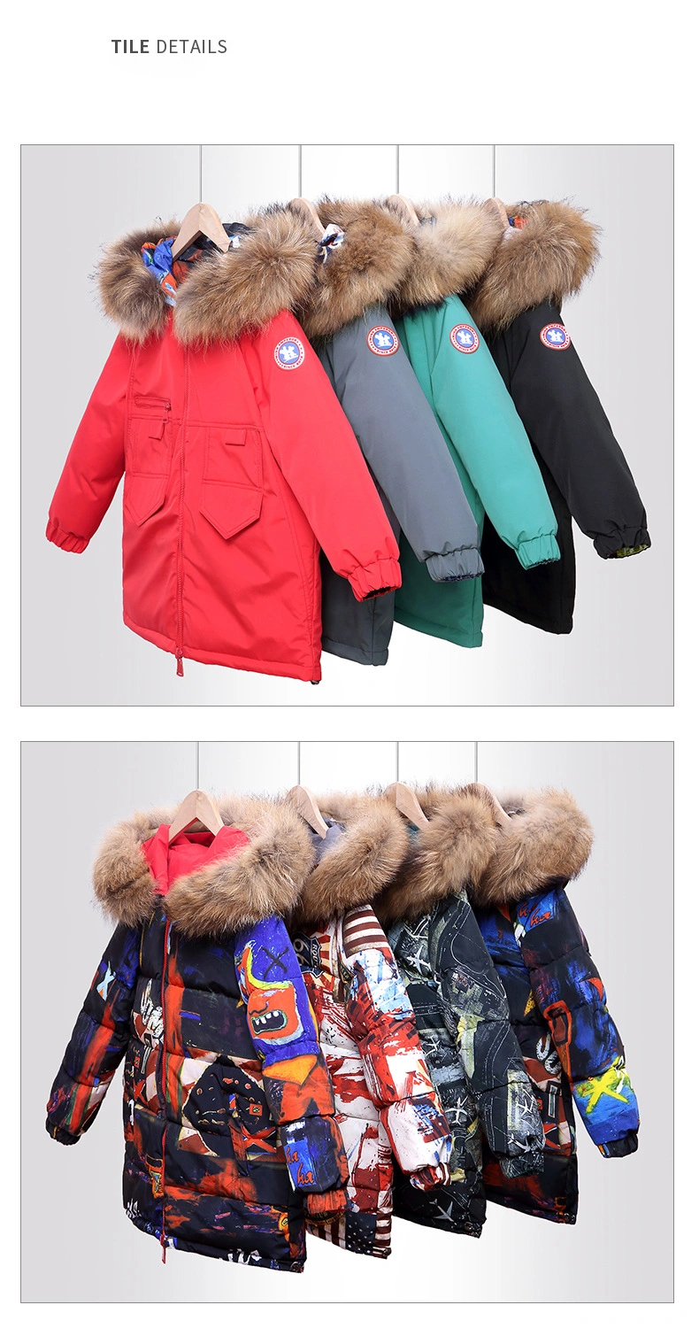 China Suppliers Kids Winter Warm Outdoor Fur Reversible Parka White Down Jacket