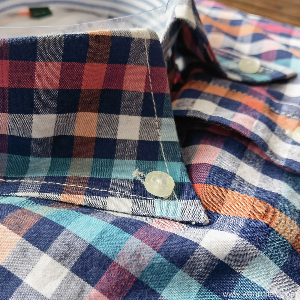 100% Cotton Men's Long-sleeve Shirt Plaid Lapel Shirts