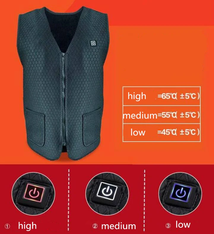 Unsex Winter Black Grey Health Care Keep Warm Heating Vest Heated Clothing for Men Women