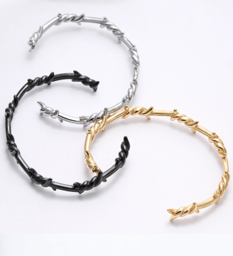 Mens PVD Plated Twinde Thorn Bramble Cuff Bangle