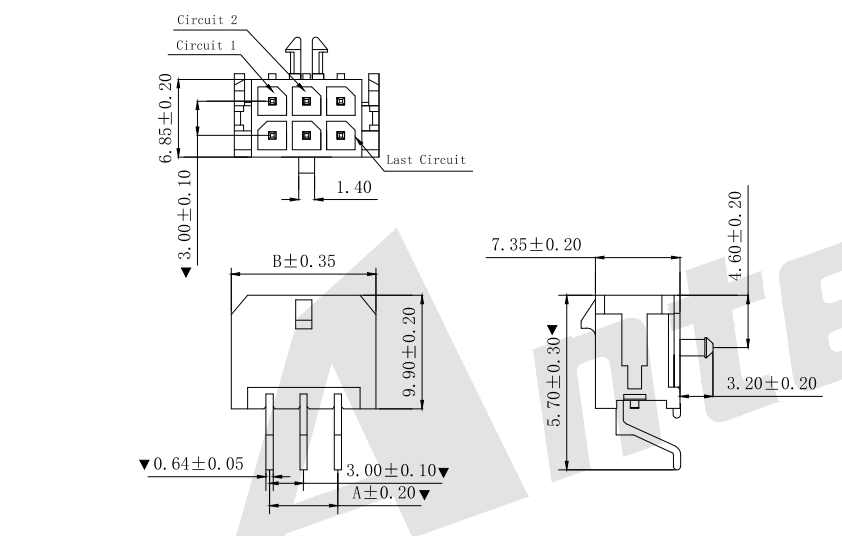 mx3.0mm smt 90 °พร้อมฟอร์กกราวด์เวเฟอร์คอนเนคเตอร์ซีรีส์ AW3045SD-2XNP